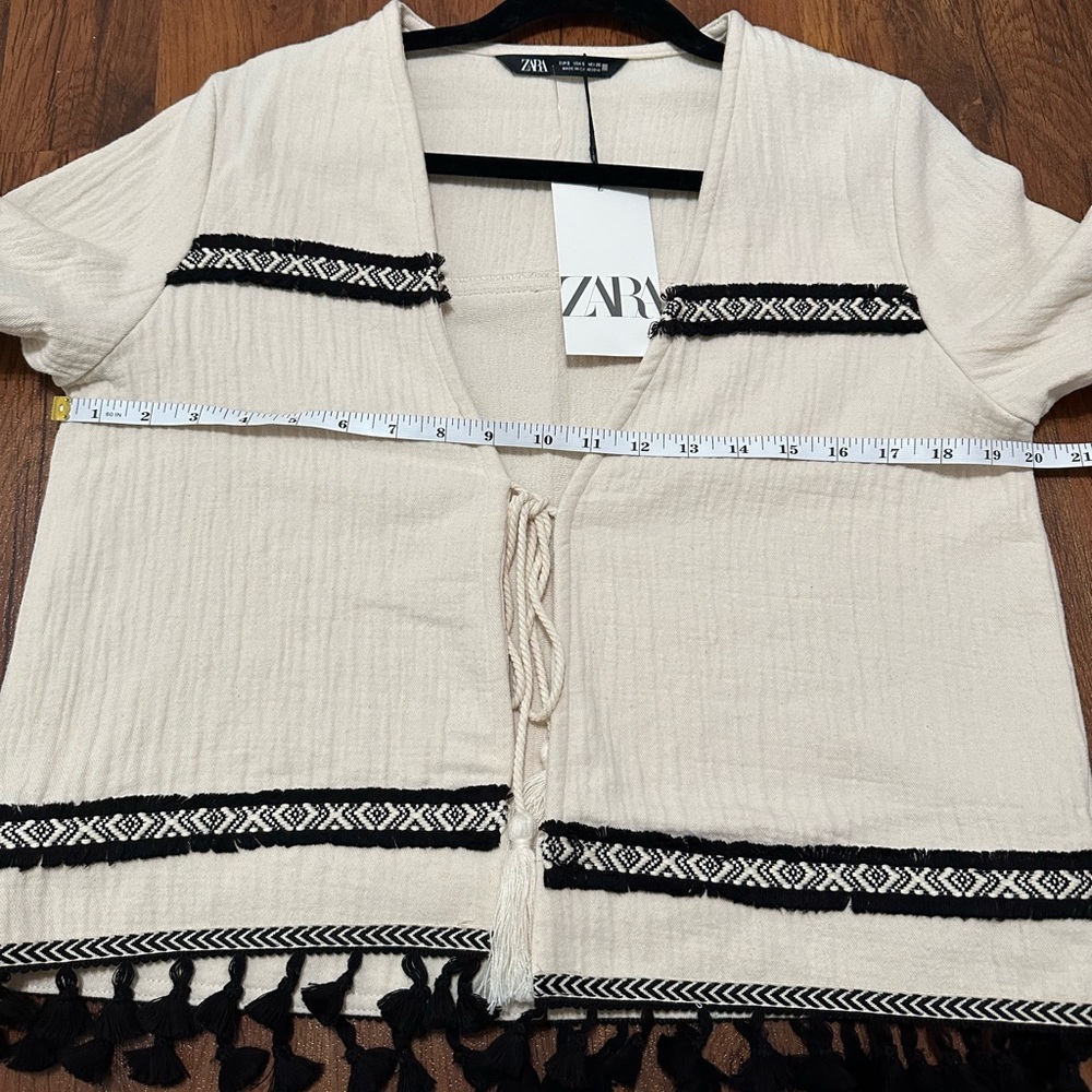 Zara Fringed Passementerie Jacket Cream and Black Long Sleeve - Picture 14 of 16